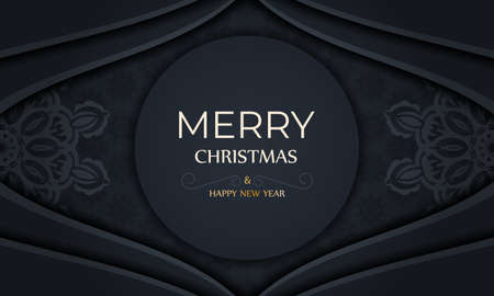 Festive Brochure Merry Christmas and Happy New Year in dark blue with luxury blue ornamentsのイラスト素材