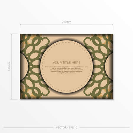 Invitation template with space for your text and abstract patterns. Vector Beige color greeting card design with mandala patterns.のイラスト素材