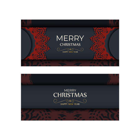 Merry Christmas Ready-to-print gray color greeting card design with red patterns. Poster template Happy new year and winter ornament.のイラスト素材