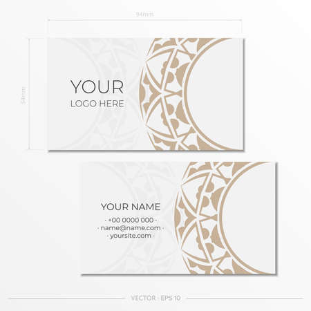Template for print design business cards of white color with patterns. Preparing a business card with a place for your text and an abstract ornament.のイラスト素材