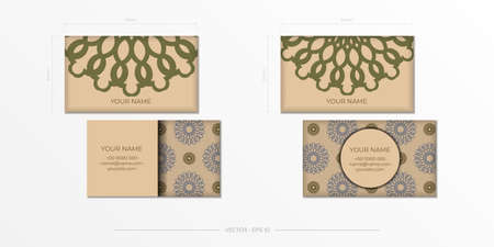 Template for print design of business cards in beige color with luxurious ornaments. Vector Business card preparation with place for your text and abstract patterns.のイラスト素材