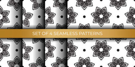 Set of black and white seamless pattern with vintage ornament. Vector illustration.の写真素材