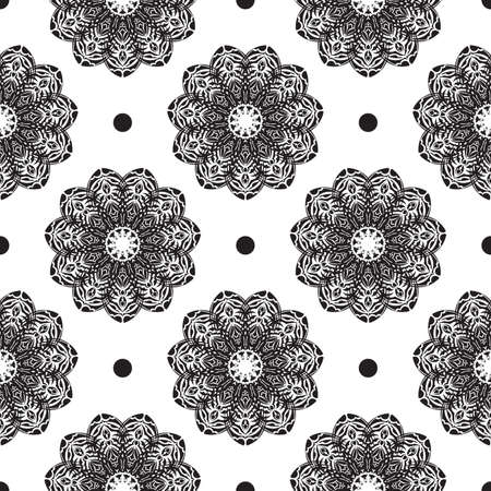Black and white seamless pattern with vintage ornament. Good for murals, textiles, postcards and prints. Vector illustration.のイラスト素材