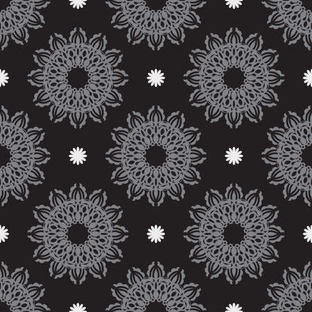 Black-gray seamless pattern with decorative ornaments. Good for clothing, textiles, backgrounds and prints. Vector illustration.のイラスト素材