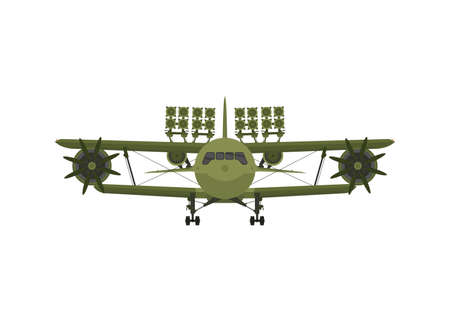 Fighter, military aircraft with missiles on board. Illustration isolated on white background. Vector