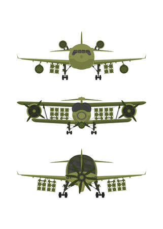 Set Fighter, military aircraft with missiles on board. Illustration isolated on white background.のイラスト素材