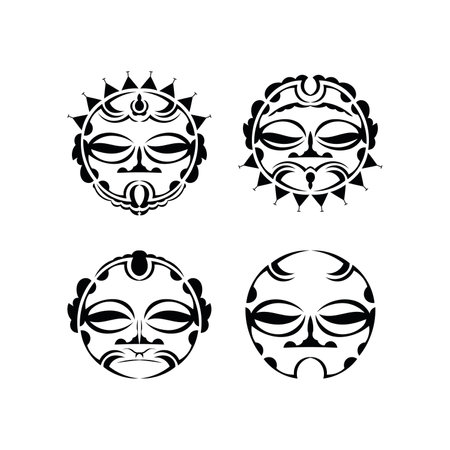 Polynesian tattoo styled masks. Vector illustration.のイラスト素材