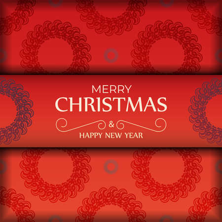 Red Color Happy New Year Flyer Template with Luxurious Burgundy Patternのイラスト素材