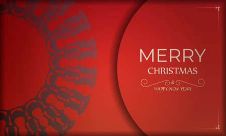 Brochure Merry Christmas and Happy New Year Red color with abstract burgundy ornamentのイラスト素材