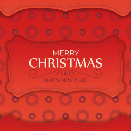 Happy New Year Greeting Card Template Red Color With Winter Burgundy Patternのイラスト素材