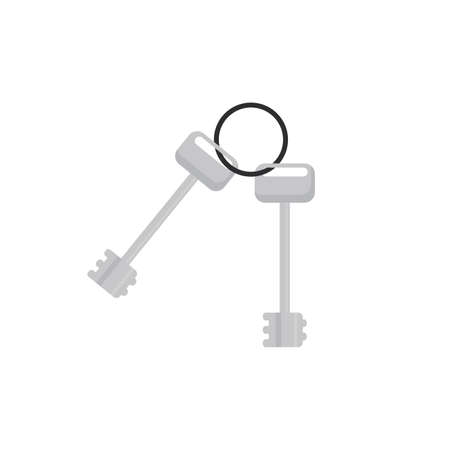 Vector and illustration of a bunch of keys. Metal keychain from the apartment. To rent an apartment, rent, rent, realtor. isolated on a white background.のイラスト素材