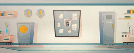 Police station or department, investigation office room interior, cartoon illustrationのイラスト素材