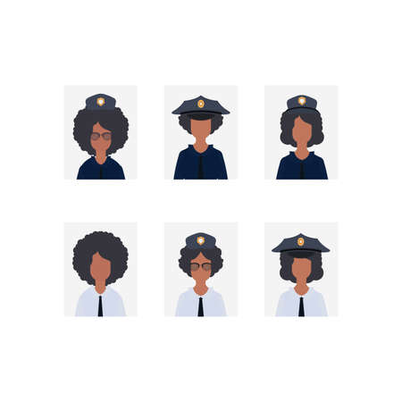 Young women officers icons, professional military female character vector Illustrationのイラスト素材
