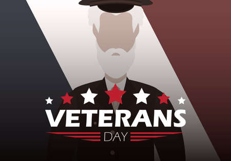 Veterans day banner with a wished man in uniform. vector illustration.のイラスト素材