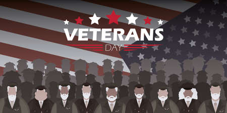 Veteran in military uniform against the background of the flag. cartoon style.のイラスト素材