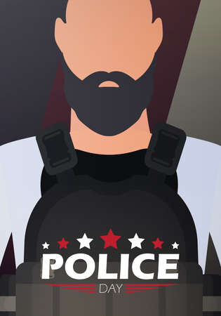 police day. Policeman on the background of the flag. cartoon styleのイラスト素材