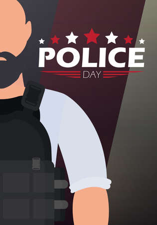 police day. Police officer in uniform. cartoon style.のイラスト素材