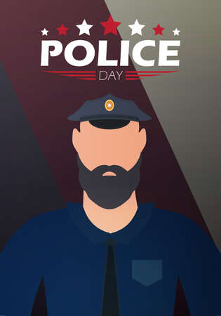 Police day banner. Policeman on the background of the flag. vector illustration.のイラスト素材