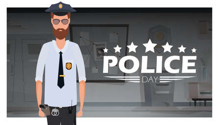Police day poster in flat 2d style. Feast of the defenders of order. Vector.のイラスト素材