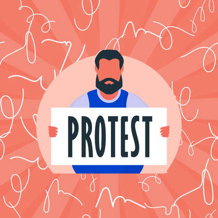 Guy with a poster in his hands. protest poster. vector illustration.のイラスト素材