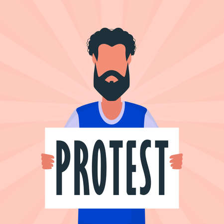 A man with a banner in his hands. protest poster. vector illustration.のイラスト素材