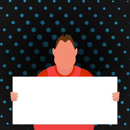 A boy with an empty banner and space for your text. Pop art cartoon style. vector illustration.