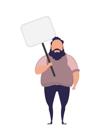 Man with blank banner isolated on white background. pop art. flat style. vector illustration.のイラスト素材