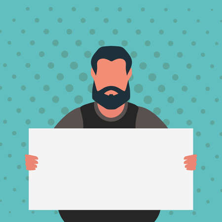 A man with an empty banner and space for your text. Pop art cartoon style. vector illustration.のイラスト素材