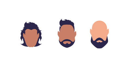 A set of three faces of men of different types and nationalities. isolated. cartoon style.のイラスト素材