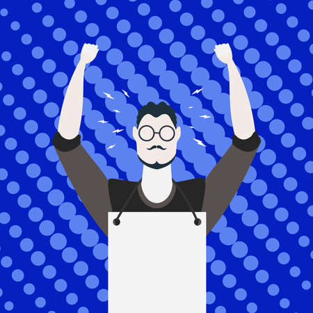 A man is protesting with banners. The concept of citizens' strikes. pop art. Prosky style vector.