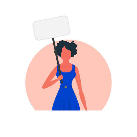 Girl With an empty banner in her hands. The concept of protest and public resistance. vector illustration.のイラスト素材