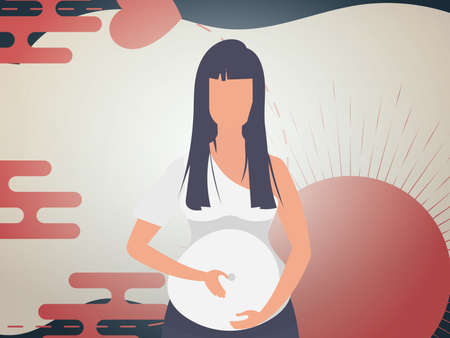 Woman pregnant Chinese style banner. vector illustration.のイラスト素材