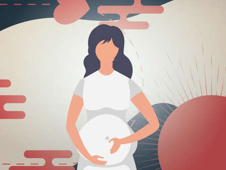 Woman pregnant Banner or postcard for you. vector illustration.のイラスト素材