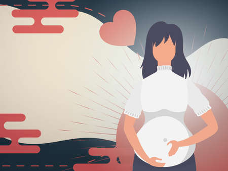 Woman pregnant Banner or postcard for you. Vector.