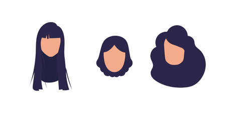 Set of faces of girls with different hairstyles. isolated. Vector.のイラスト素材