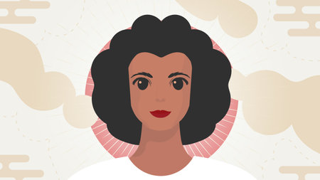 Banner with a girl of African American appearance. Black strong girl on front view. cartoon style.のイラスト素材