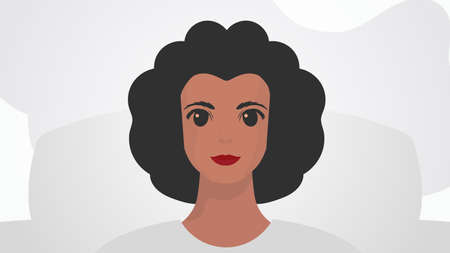 Banner with female African American appearance. Black strong girl on front view. cartoon style.