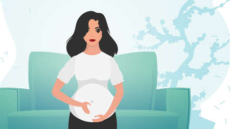 A pregnant woman is holding her stomach. Pregnancy and motherhood. vector illustration.のイラスト素材