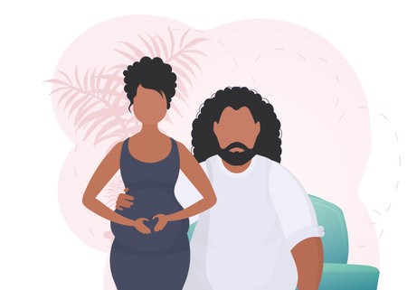 Man and pregnant woman. Banner on the theme of couple jet baby. happy pregnancy. vector illustration.のイラスト素材