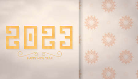 2023 Happy New Year Beige Banner with Ornaments. Typography template. vector illustration.
