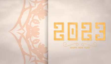 2023 beige Postcard with ornaments. print-ready template. Vector.のイラスト素材