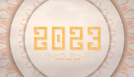 2023 Beige banner with monogram ornaments. New Year theme. Vector.のイラスト素材