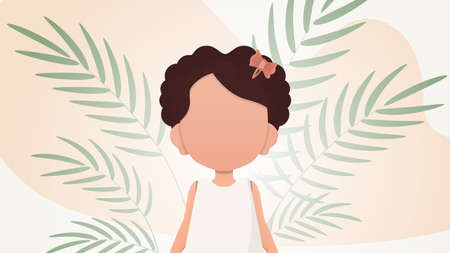 Cute girl in flat style. Poster with a teenage girl. Vector.のイラスト素材