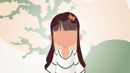 Cute baby girl in flat style. Poster with a teenage girl. vector illustration.のイラスト素材