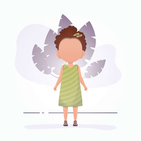 Cute baby girl in flat style. Poster with a teenage girl who is depicted in full growth. vector illustration.のイラスト素材