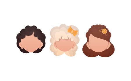 Set of girls faces isolated on white background. cartoon style. Vector.のイラスト素材
