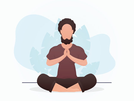 A guy of strong physique sits in a lotus position. Meditation. cartoon style. vector illustrationのイラスト素材