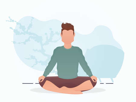 A man is sitting and doing yoga. Meditation. cartoon style. vector illustrationのイラスト素材