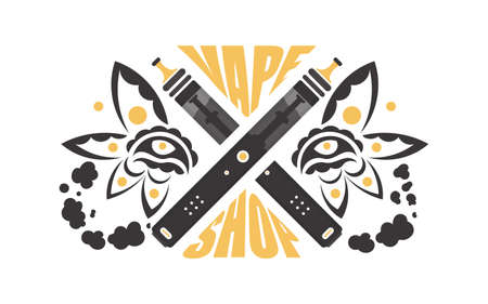 Vape club typography template. For posters, it prints advertisements for T-shirt designs. Stylish design with ethnic elements and patterns. vector illustration.のイラスト素材