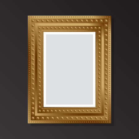 Mockup in golden style empty picture frame on black background. flat style. vector illustrationのイラスト素材